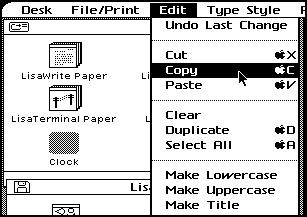 Copiar e colar no menu do Lisa