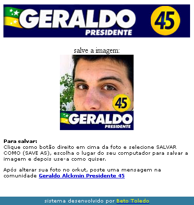 Adesivo virtual para a campanha do Alckmin