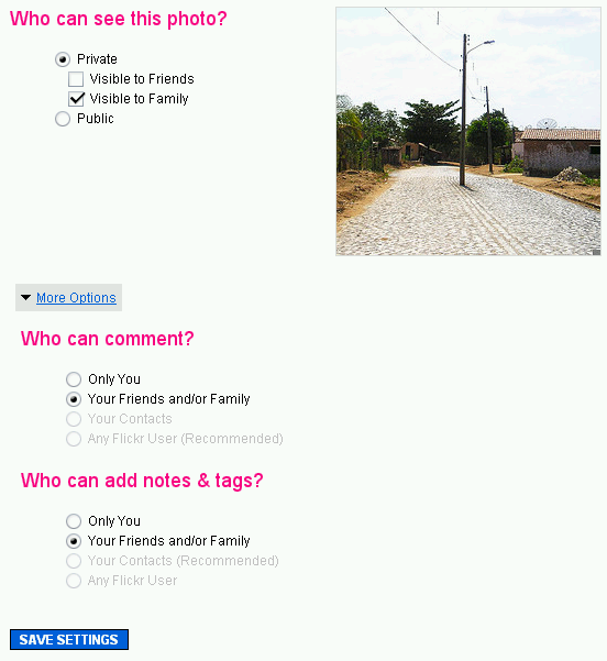Configuração privado/público da foto no Flickr