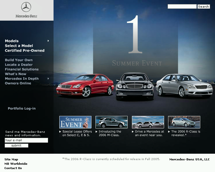 Homepage do site da Mercedes USA