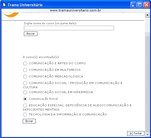 Popup confirmando escolha