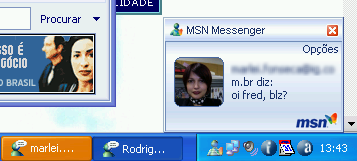 Janela de chegada de mensagem no MSN