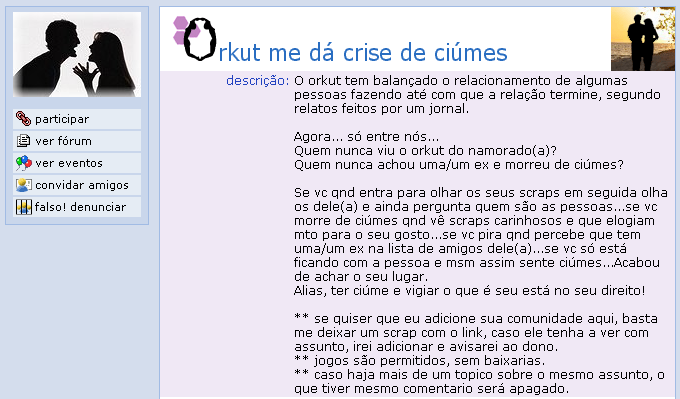 Comunidade o Orkut me dá crises de ciúmes