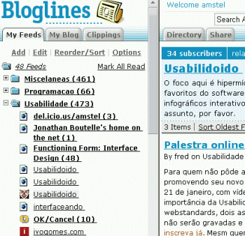 Tela do bloglines