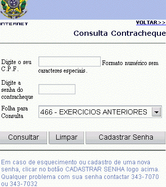 Formulário para consulta de contra cheques da Justiça Federal