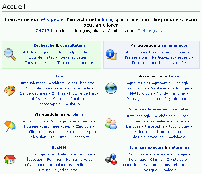 Página inicial da Wikipedia em Francês