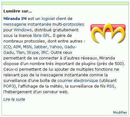Wikipedia em Francês destacando o software Miranda