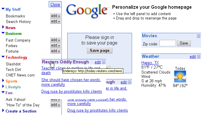 Página customizada do Google