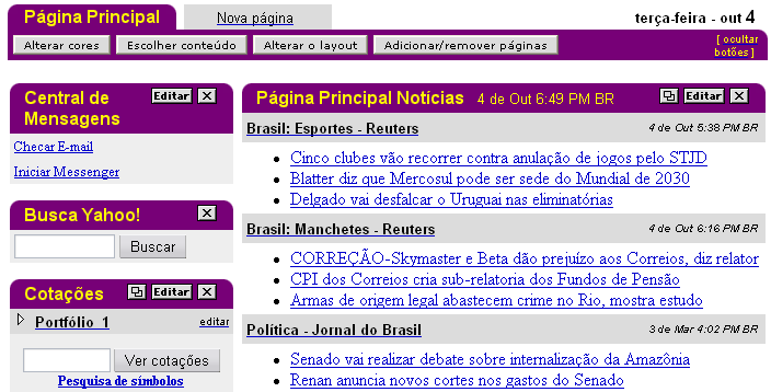 Página Customizada do Meu Yahoo